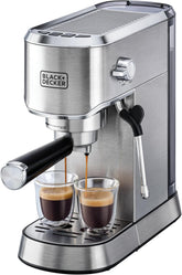 Black&Decker Espresso Machine 15 Bar 1450W Milk Frother Silver ECM150-B5