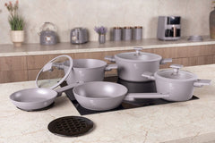 Berlinger Haus 10pc Cookware Set Taupe TitanPro Non-Stick Strainer Lid Induction