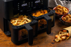 Ariete 9L Dual Air Fryer 2400W Double Basket Viewing Window Black Pink Gold