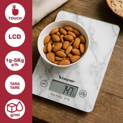 Beper Digital Kitchen Scales Tempered Glass Top Tare Function Lcd Touch