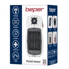 Beper Mini Ceramic Fan Heater, 500W/1000W, Safe Auto-Off