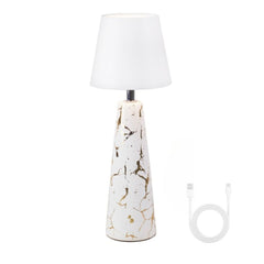 Beper Marble Battery Table Lamp, Marble Ceramic Design With Gold Detail,