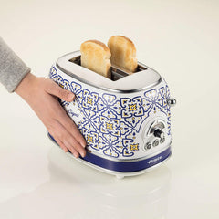 Ariete Capri Toaster 2-Slice 815W with Sandwich Tongs Retro Blue Tan 155/13