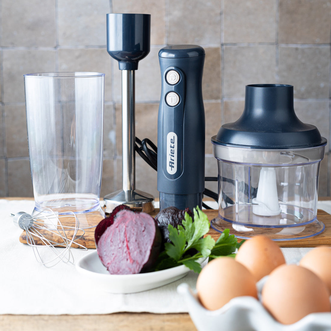 Ariete 3-in-1 Hand Blender Set Stainless Steel Blade Chopper Whisk