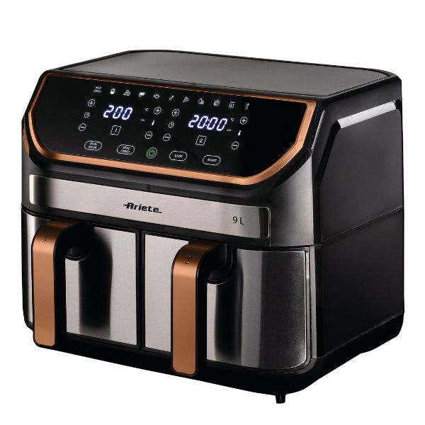 Ariete 9L Dual Air Fryer 2100W Double Basket Stainless Steel Pink Gold 4625