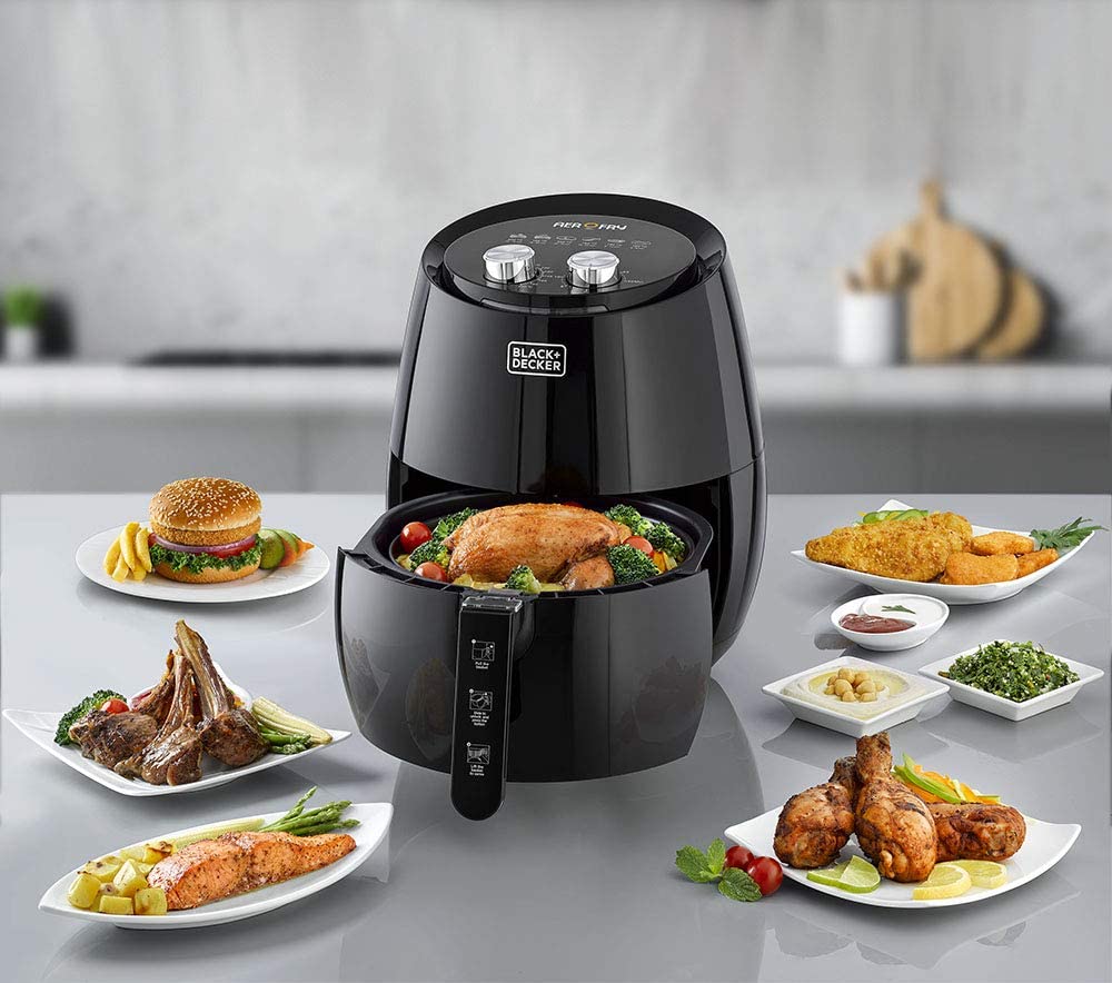 Black & Decker 4.5L Rapid Air Convection Manual Aerofry Airfryer, Blac