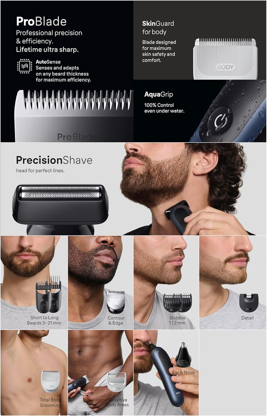 Braun All-In-One Series 7 Aio7540 11-In-1 Trimmer Body Grooming 120M Runtime
