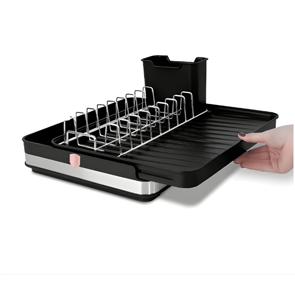 Berlinger Haus Adjustable Dish Rack Black Rose Gold Stainless Steel