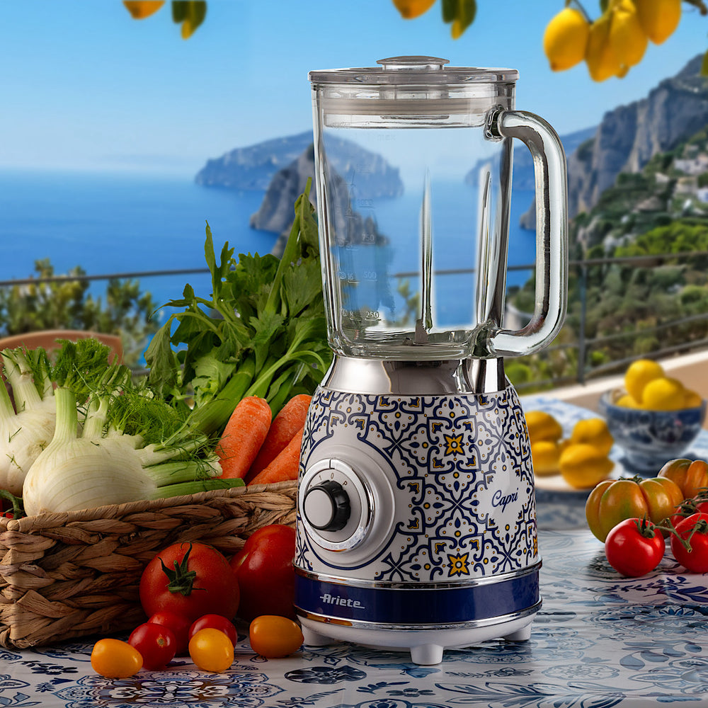 Ariete Capri Blender 1000W 1.5L Glass Jar Ice Crusher 4-Blade Retro