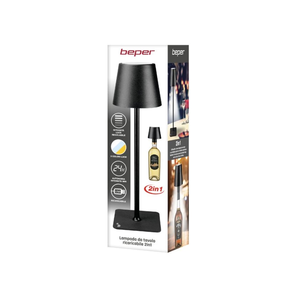 Beper Rechargeable Table Lamp 2 In 1 - Black