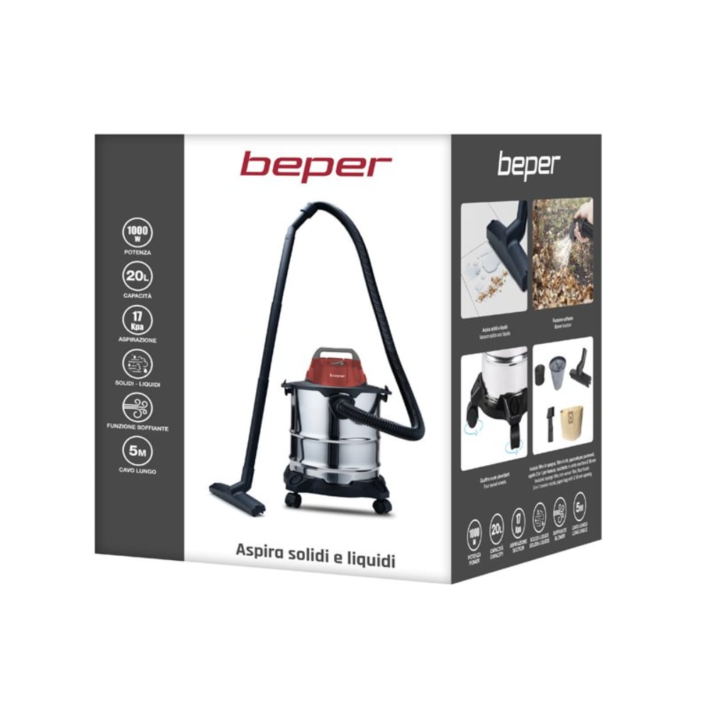 Beper Wet And Dry Vacuum Cleaner Capacity Of 20L, 1000W, 5M Cable, 2-In-1