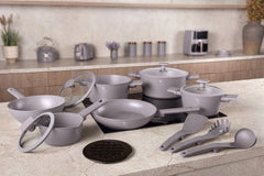 Berlinger Haus 15pc Cookware Set Taupe TitanPro Non-Stick Strainer Lid Induction
