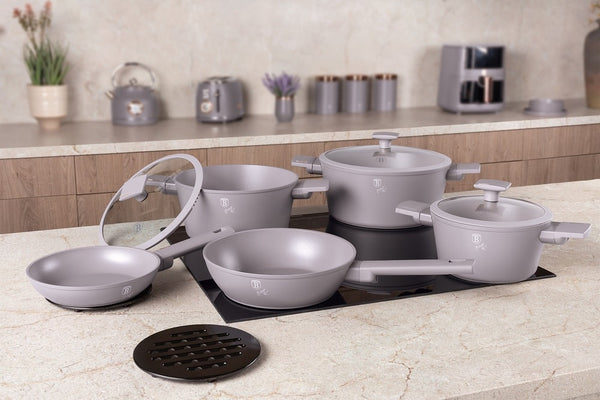 Berlinger Haus 10pc Cookware Set Taupe TitanPro Non-Stick Strainer Lid Induction