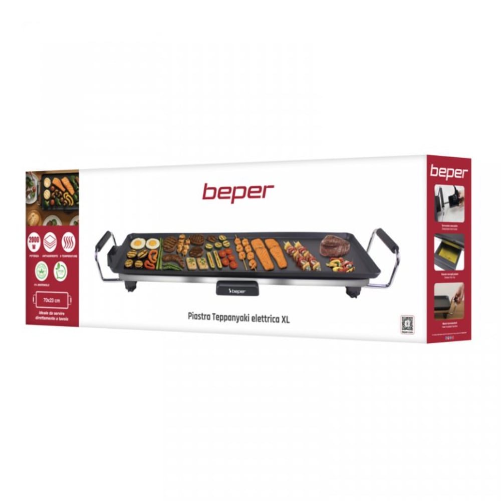 Beper Electric Teppanyaki Grill Plate XL 70x23cm, Non-Stick Grill With