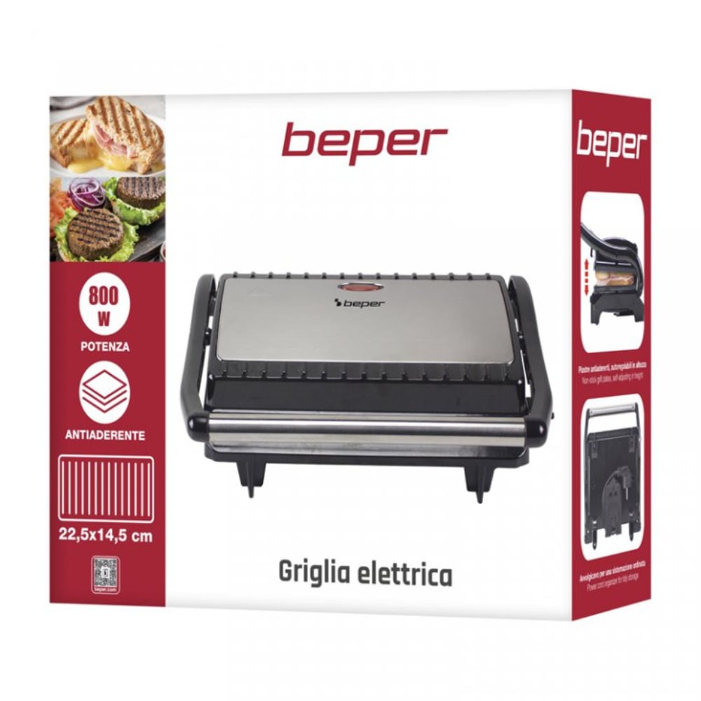 Beper Electric Grill, Non Stick Coating, Steel, 800W Black