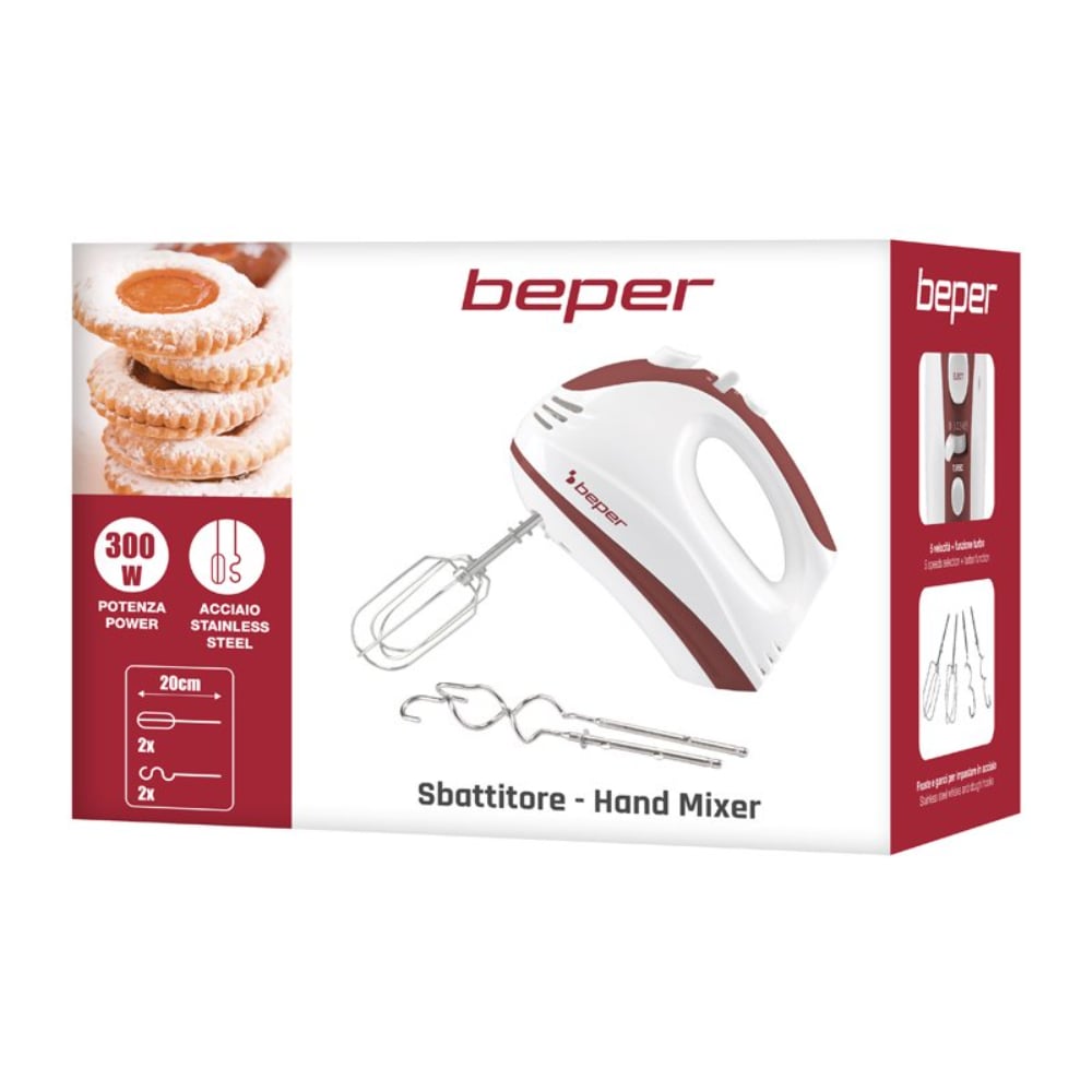Beper Electric Whisk 300W, 5 Speeds, Turbo Function, 20cm Idel For Soft