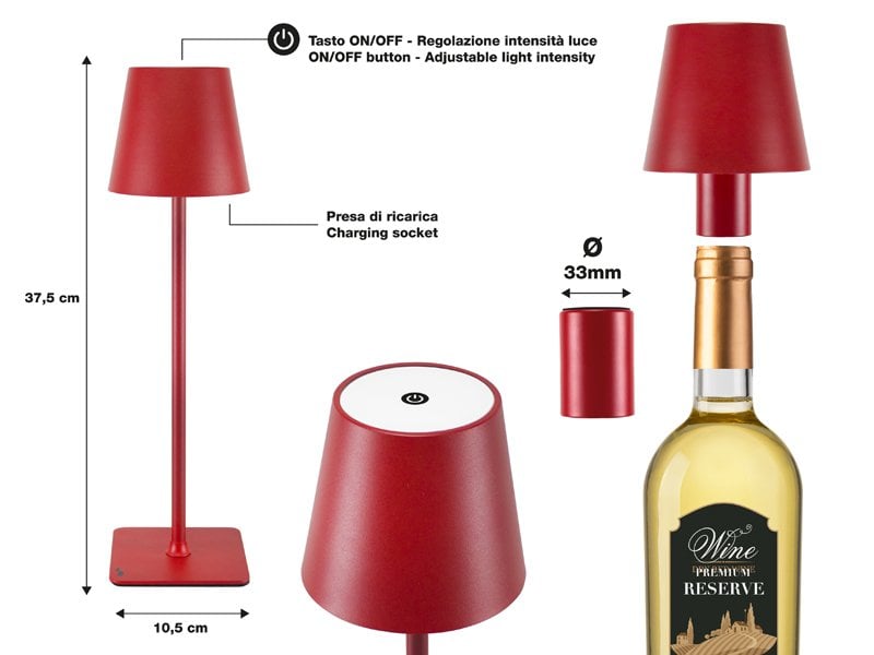 Beper Rechargeable 2IN1 Cristal Table Lamp - Christmas Edition Red