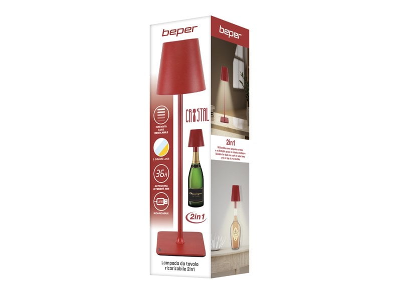 Beper Rechargeable 2IN1 Cristal Table Lamp - Christmas Edition Red