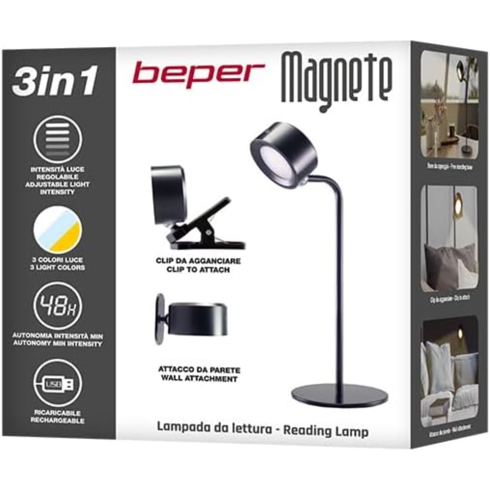 Beper Rechargeable 3in1 Magnet Lamp, Black
