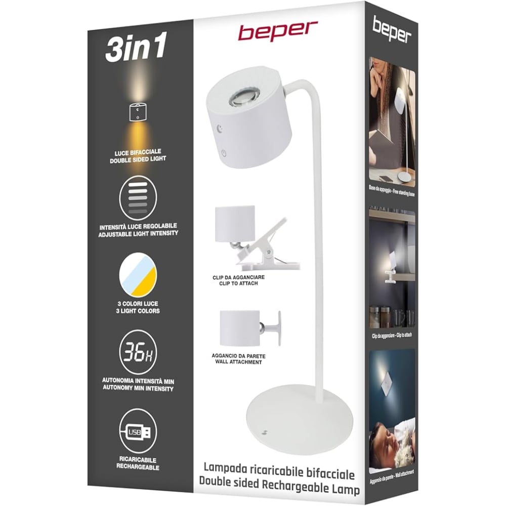 Beper Rechargeable 3In1 Lamp Lumini, White
