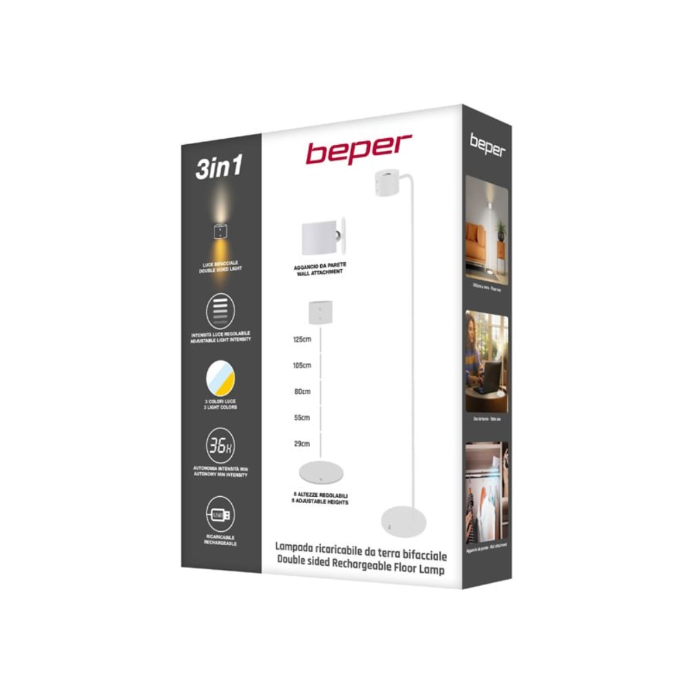 Beper Floor And Table Rechargeable Lamp, Height Adjustable, Wall