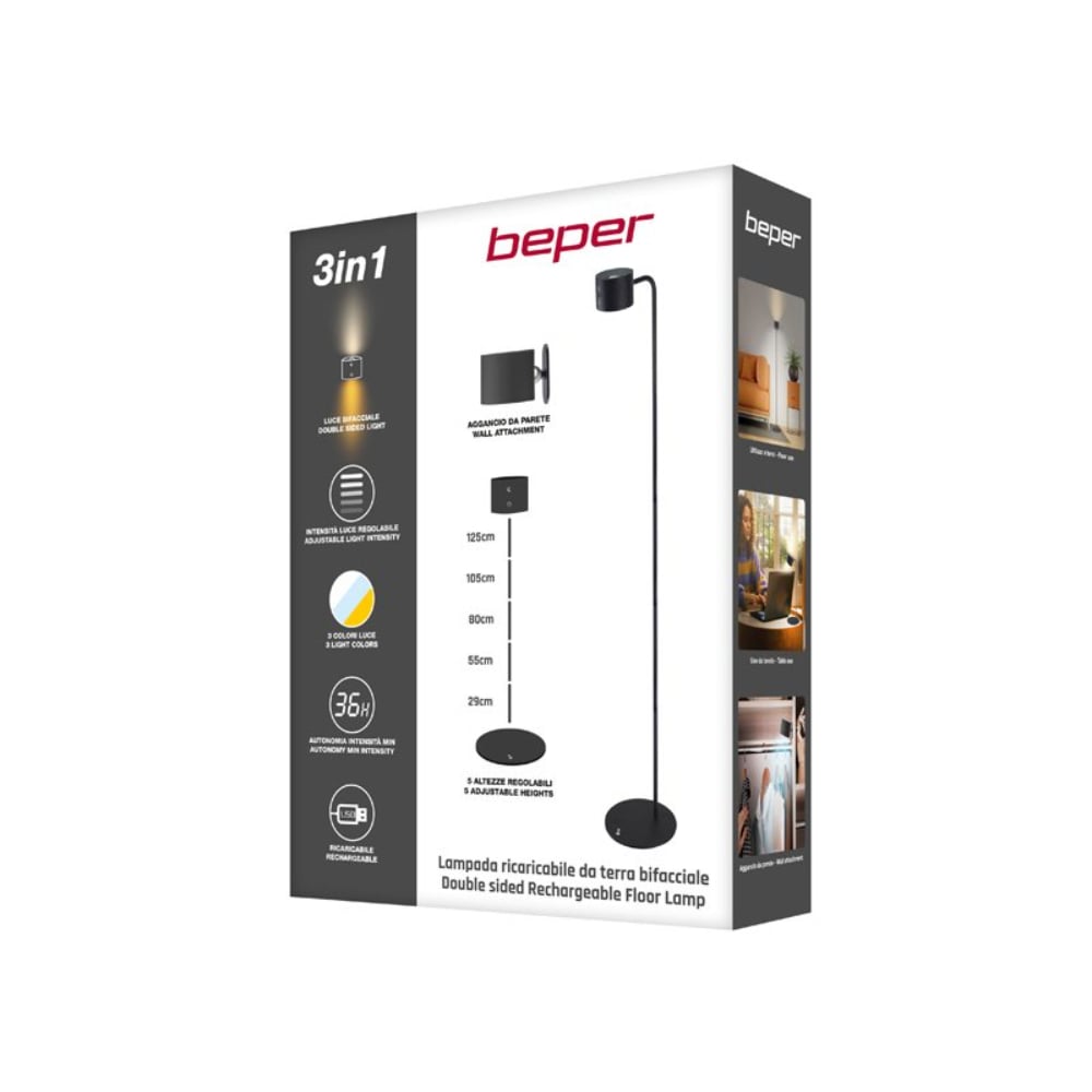 Beper Lumi Rechargeable Lamp, Floor And Table Lamp, Height-Adjustable,