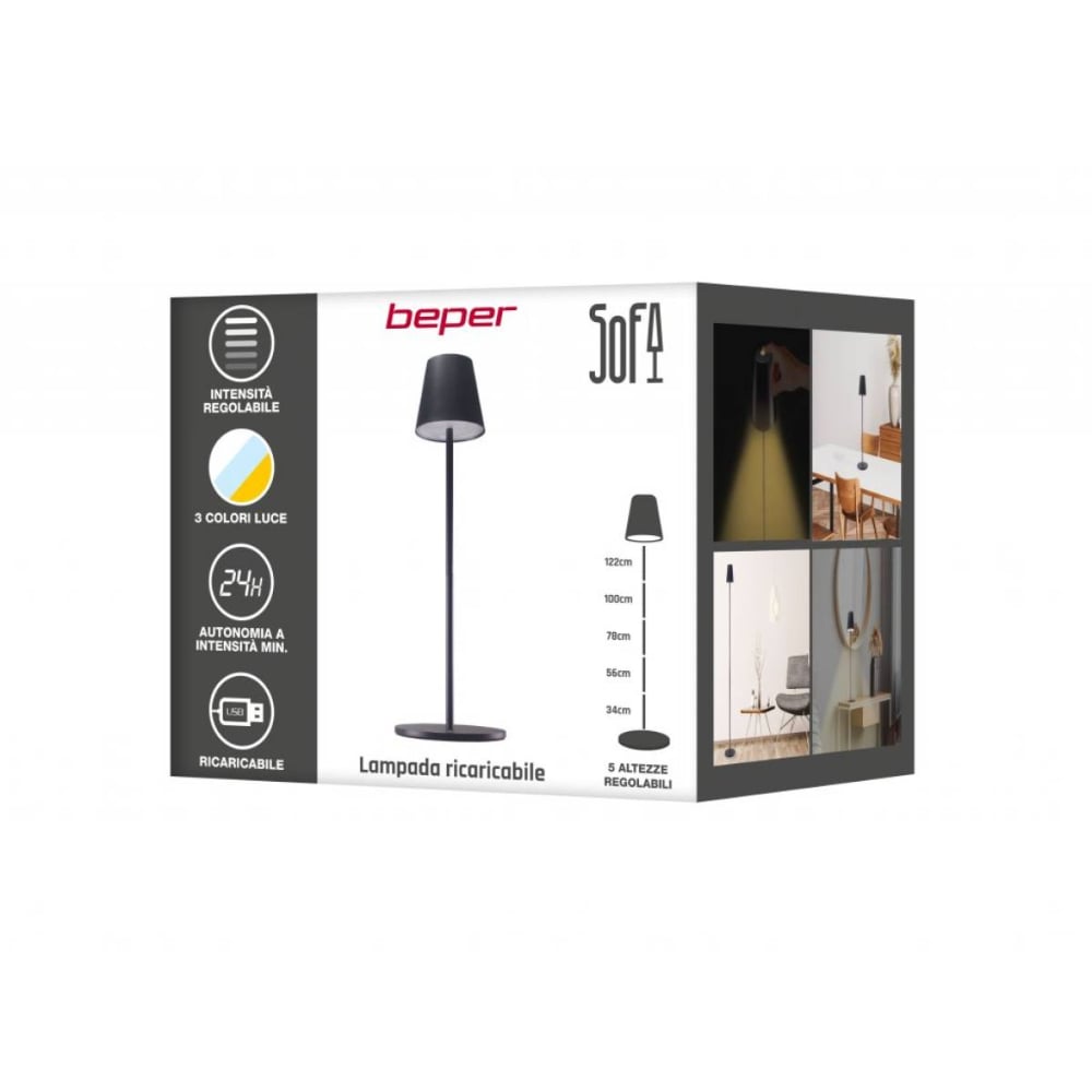 Beper Rechargeable Sofa Lamp, Black