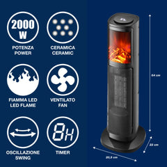 Beper Ptc Tower Fan Heater - Led Flame