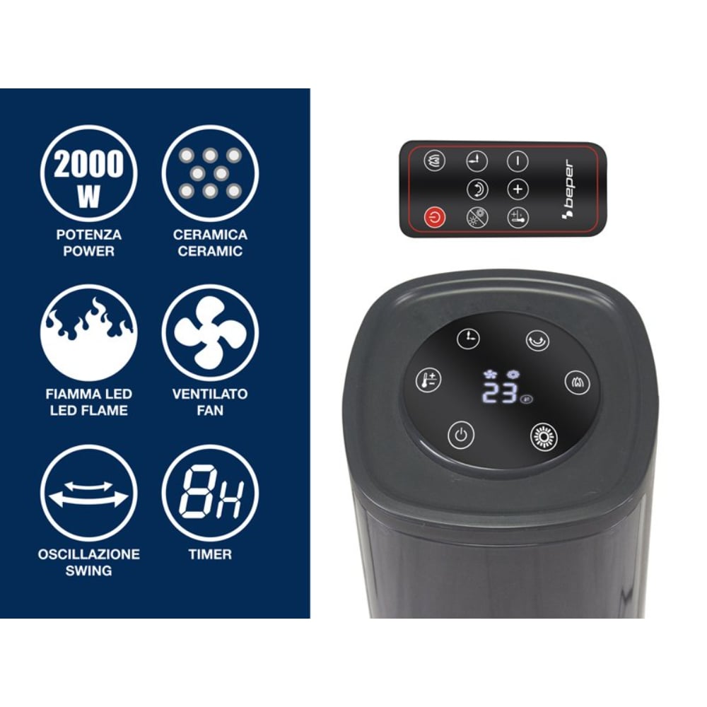 Beper Ceramic Fan Heater Column 2000W Ceramic Black