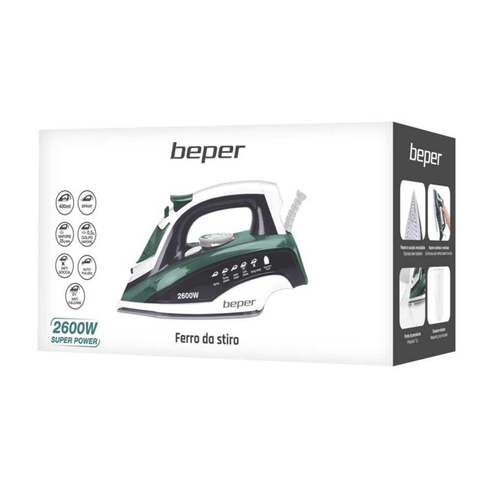 Beper Steam Iron 400ML, 2600W, Stainless Steel Plate, Dry/Steam Ironing,