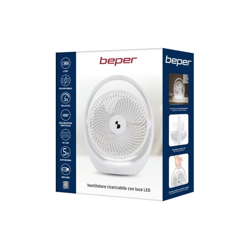 Beper Portable Fan Rechargeable With LED Light 3 Ventilation Speeds