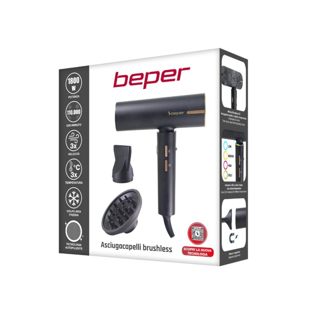 Beper Brushless Motor Hair Dryer, Dc Motor, 1800W, 3 Speeds, 3 Selectable