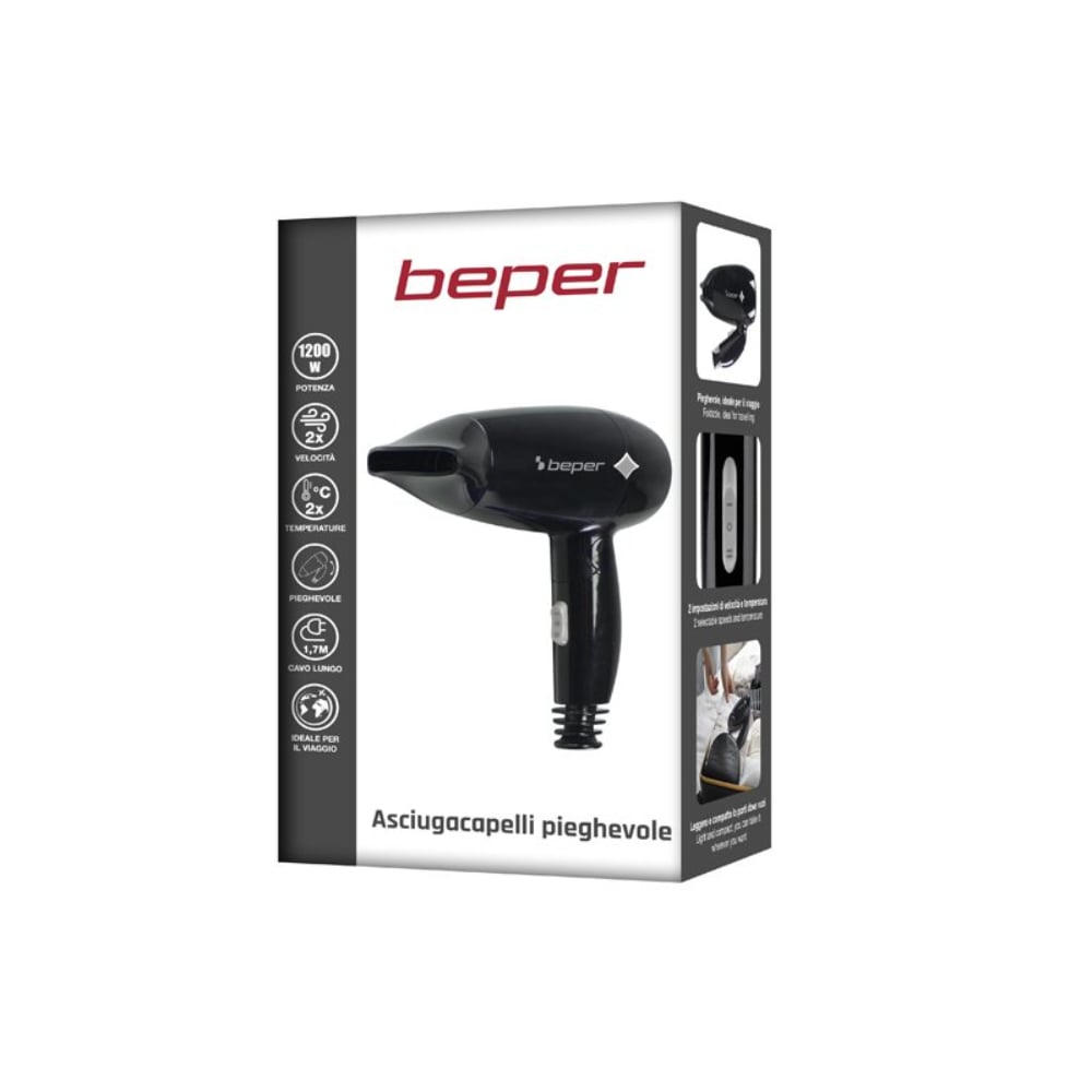 Beper Travel Hair Dryer, 1200W, Foldable Hair Dryer, 3 Temperatures, 2