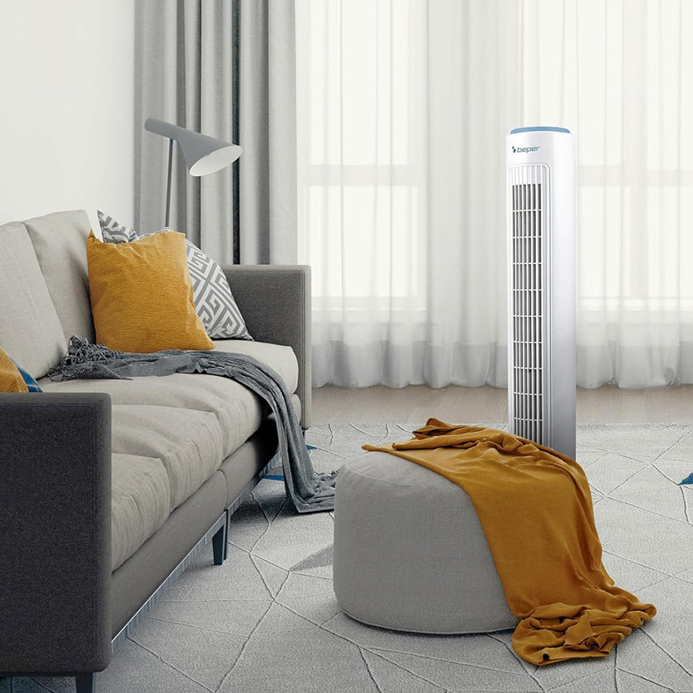 Beper Tower Fan 45 W, Quiet Fan, Height 72 cm, Automatic Oscillation, White
