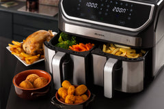 Ariete 9L Dual Air Fryer 2100W Double Basket Stainless Steel Pink Gold 4625