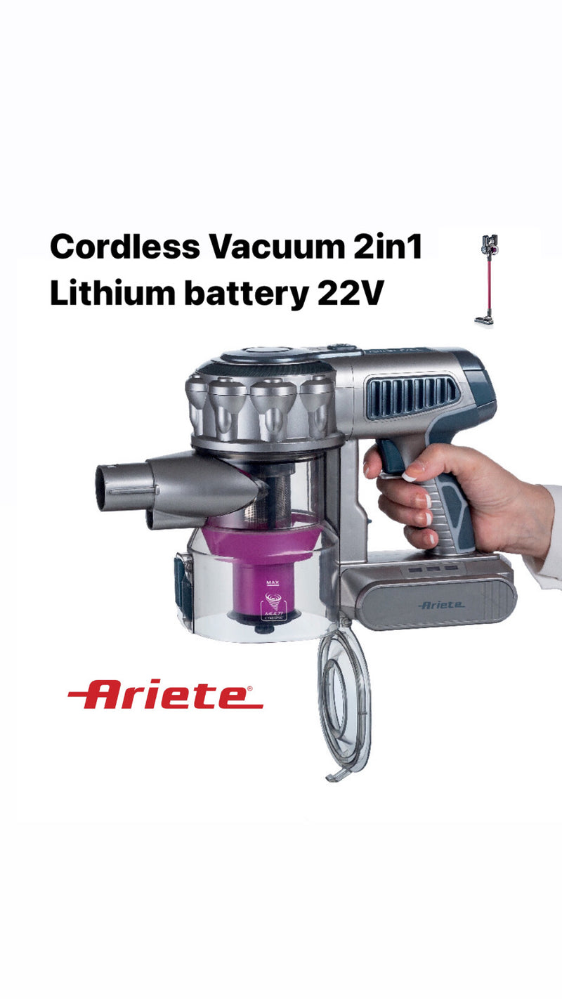 Ariete 2758 Cordless Stick Vacuum 22.2V Pink Digital Motor 2-in-1 Handheld