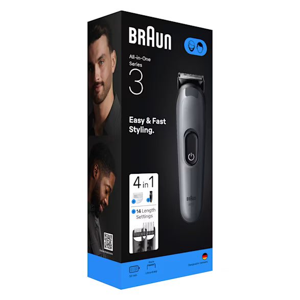 Braun All-In-One Series 3 Aio3500 4-In-1 Trimmer Beard & Hair Clipping Grey
